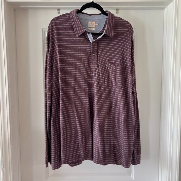 425 Men's Faherty Long Sleeve Striped Polo Size XXL Color Maroon Grey - Picture 1 of 6
